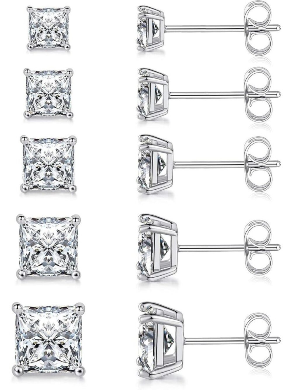 Elegant 18K Gold Plated CZ Stud Earrings Set of 5 for Women - Perfect Gift!